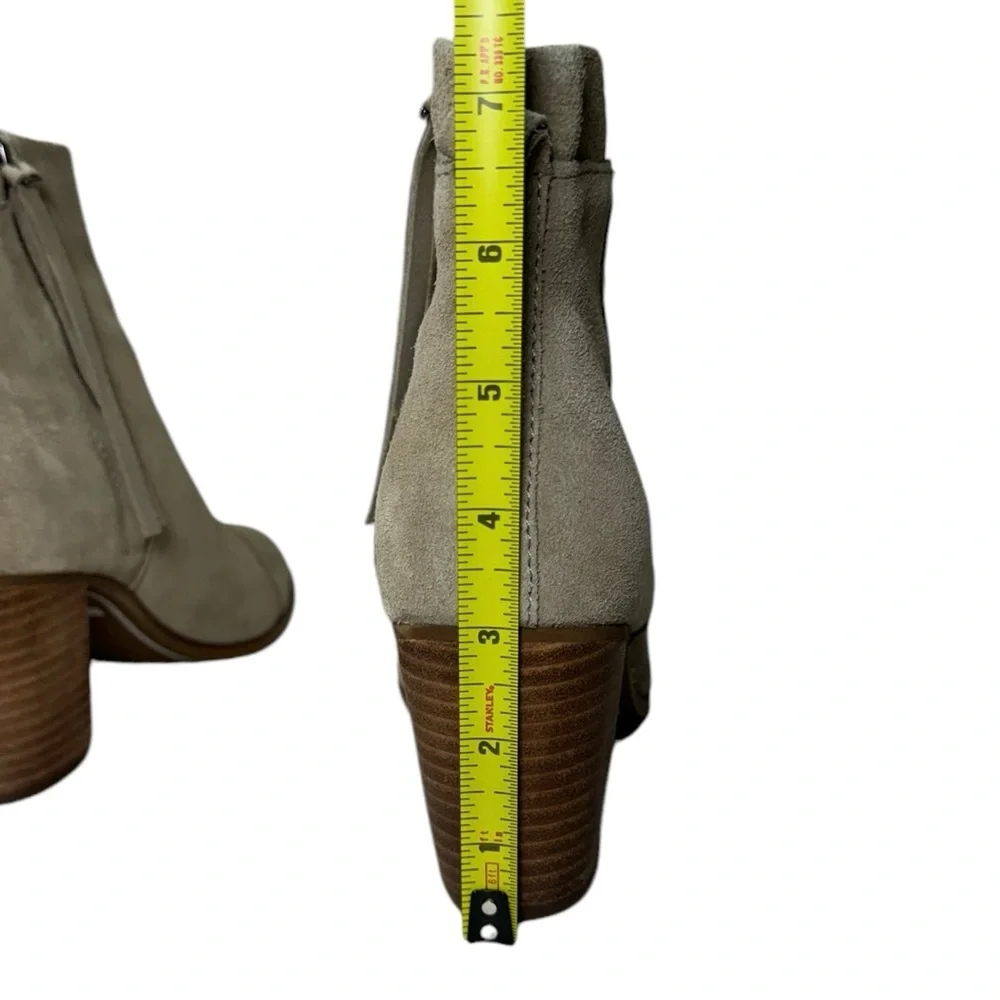 TOMS Lunata Gray Suede Stacked Block Heel Side Zip w/ Tassel Booties Size 7